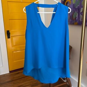 Blue Joan Vass Studio Women’s Large Draped Back Sleeveless Blouse Cerulean Blue